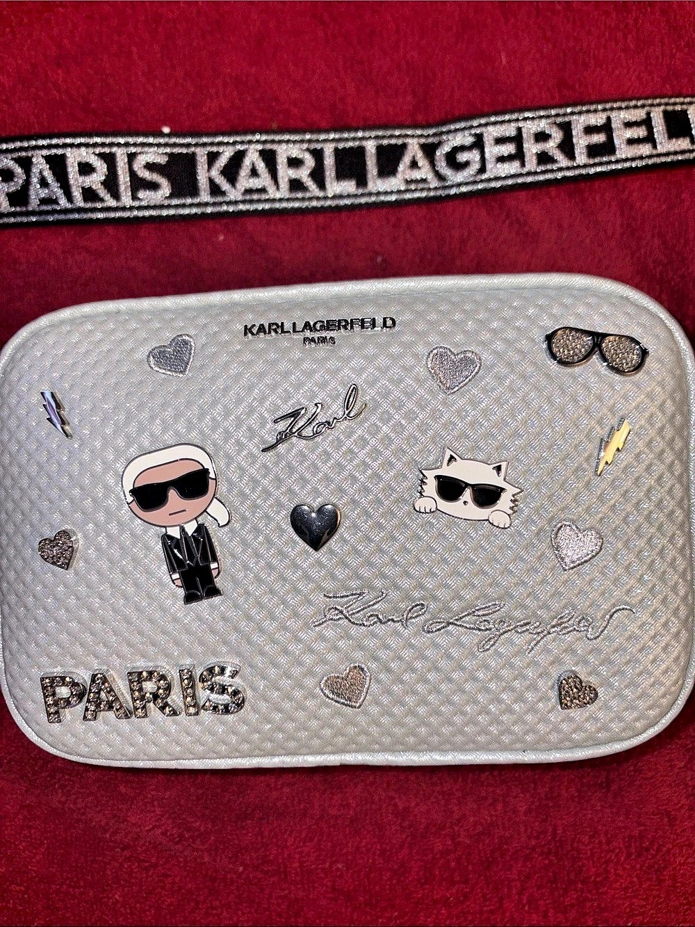 NWT Karl Lagerfeld Maybelle Silver Crossbody Bag